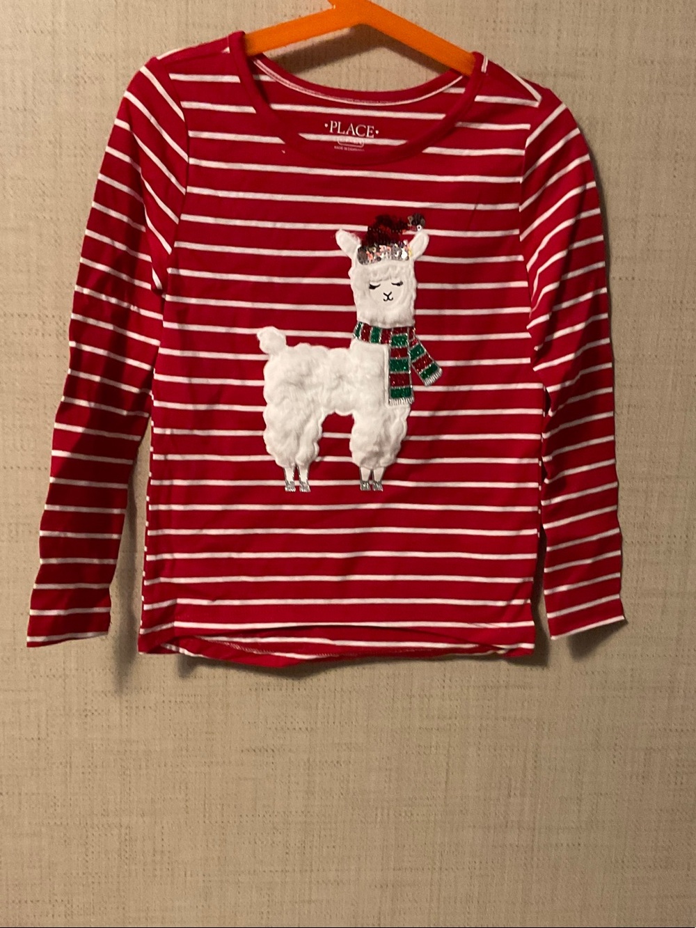 Place Red and White Striped Llama Applique Long Sleeve Tee